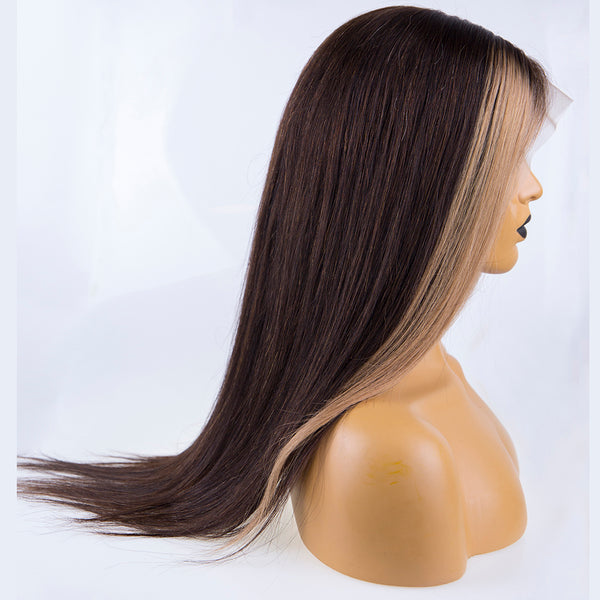 Peruvian Hair Dark Brown With Light Browm Color Straight Full lace Wig