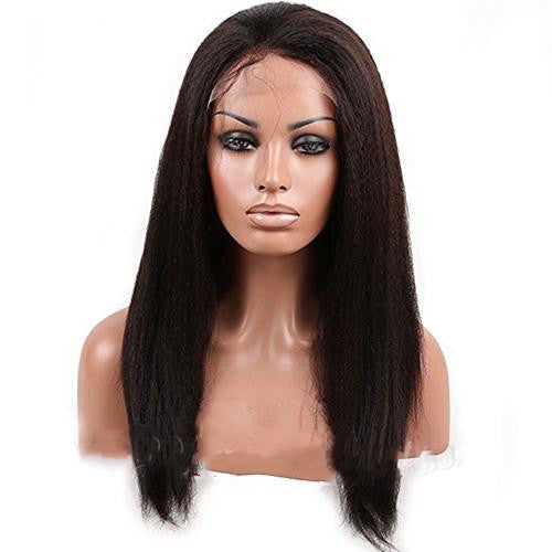 Brazilian Human Hair Black Color Kinky Lace Front Wig