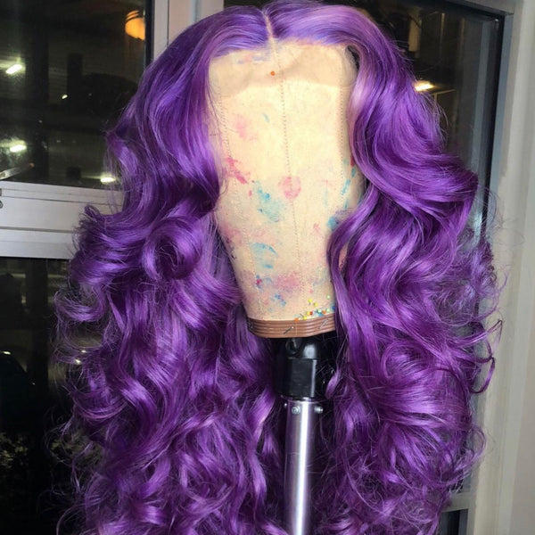 Peruvian Hair Lace Front Wig Purple Color Body Wavy