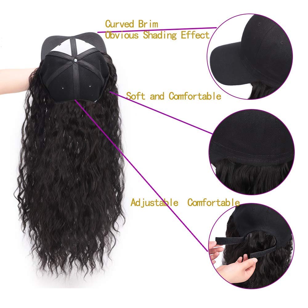 Baseball Cap Wig with Hair Extensions Synthetic Wave Wig Hat for
