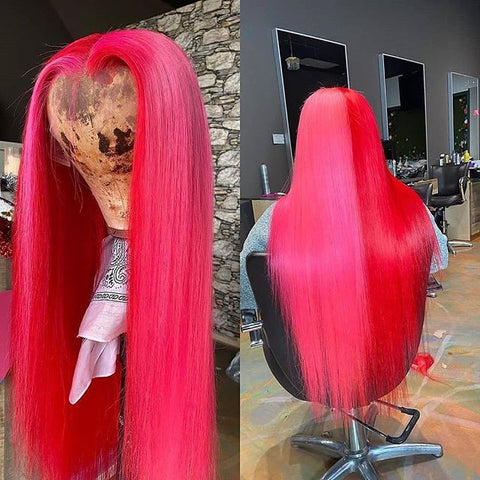 Half Pink And Half Fuchsia Color wig