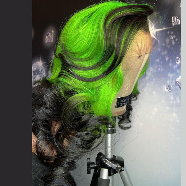 Gradient Green Black Highlights hair