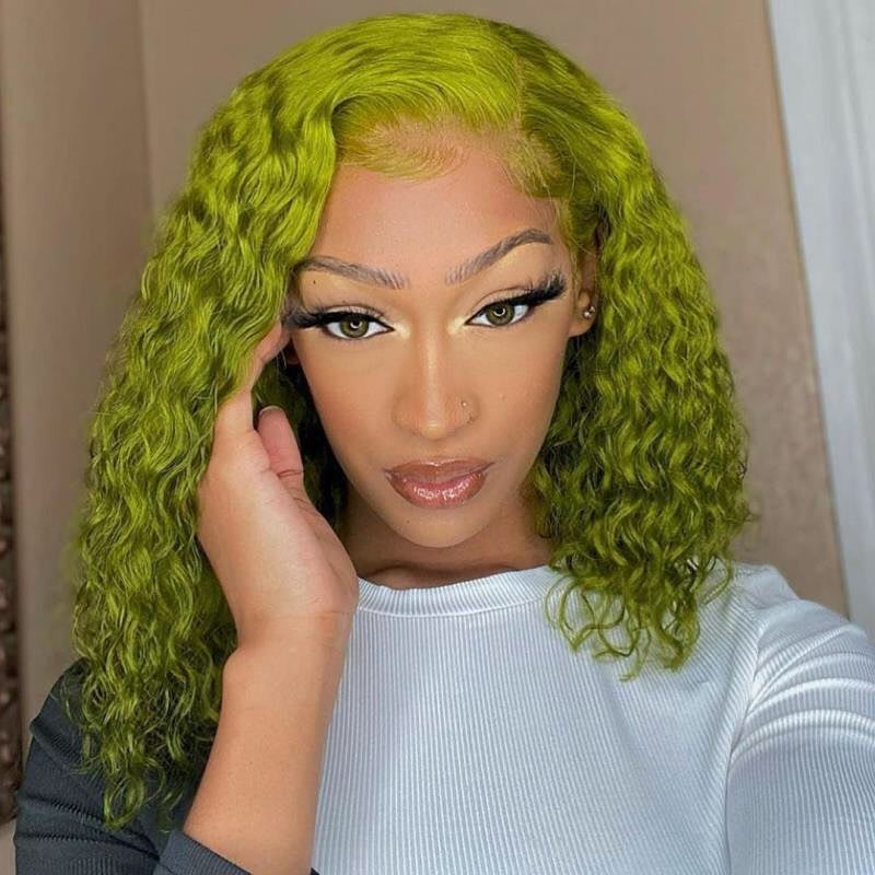 Peruvian Hair Lime Green Curly Style Lace Front Wig – Lux  display picture 1