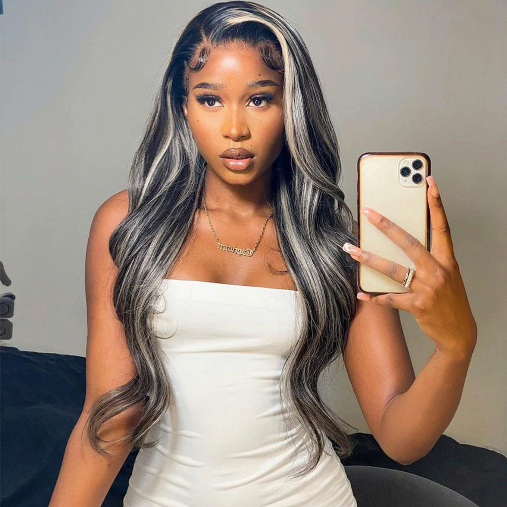 White Ombre Wig Lace Frontal Ombre Grey Dark Roots Silver  display picture 3