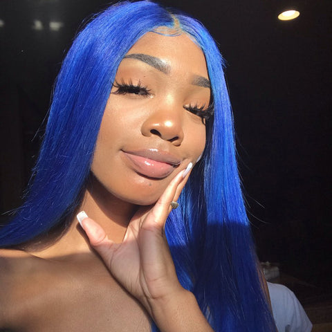 Peruvian Hair Blue Color Straight Full lace wig
