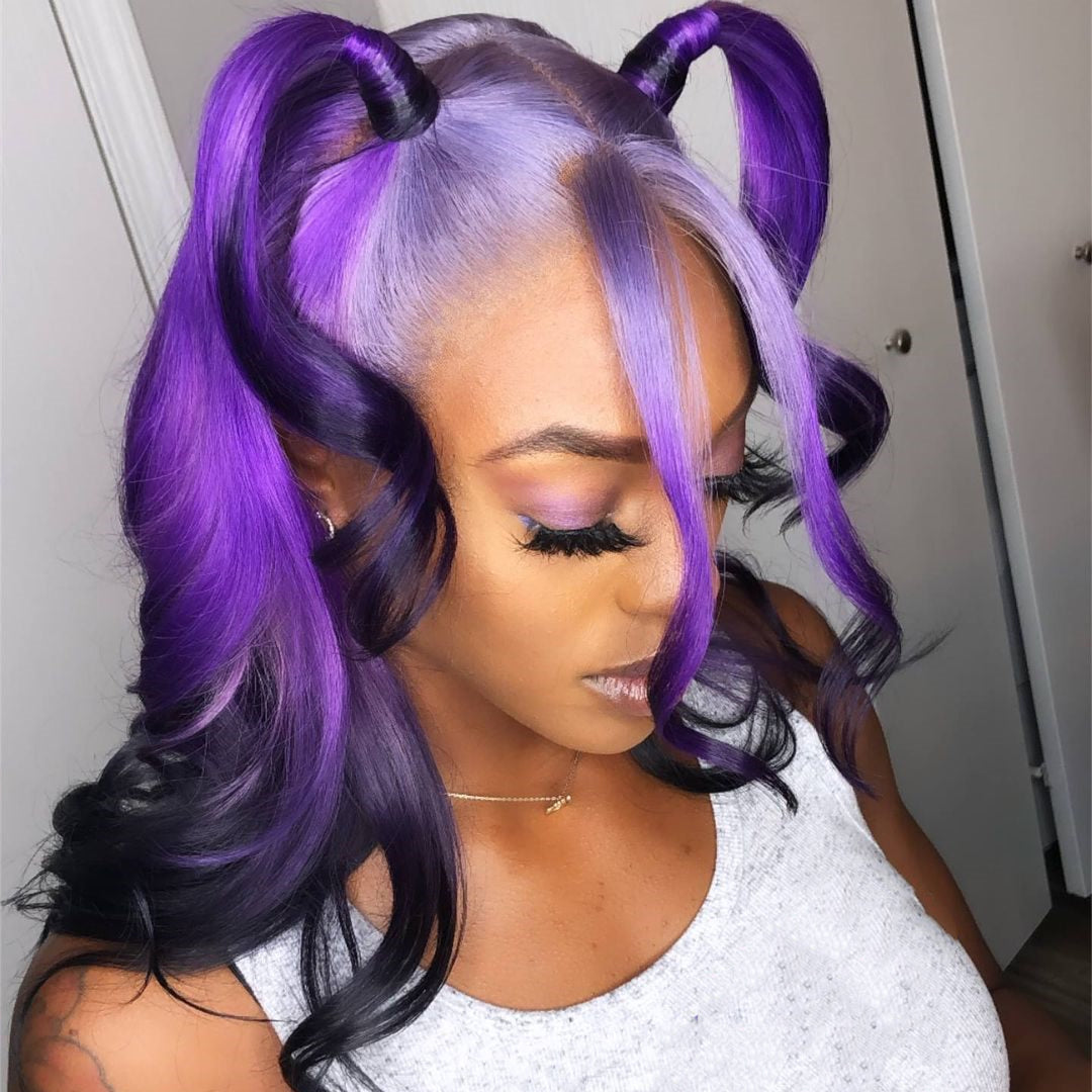 Peruvian Hair Gradient Purple Ombre Color Natural Wavy Lace  display picture 1