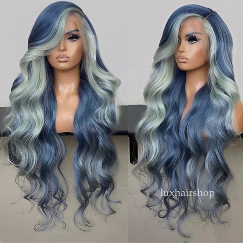 blue highlights wigs