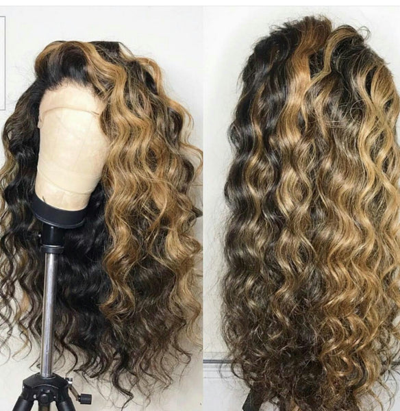 On Sale Peruvian Hair Long Loose Wavy Lace Front Wig Ombre Color