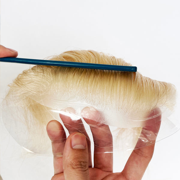 Blonde Color 100% Human Hair Men Receding Hairline Topper Forehead Super Soft V-loop