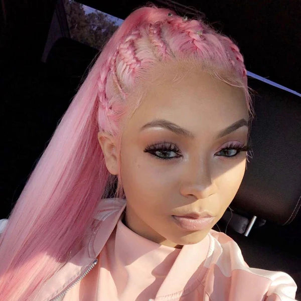 On Sale Peruvian Hair Light Pink Color Straight Lace Front Wig