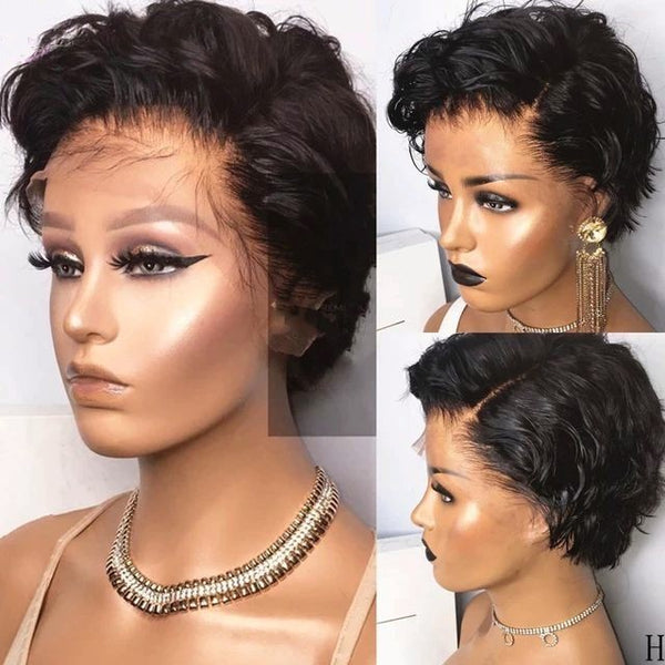 Curly Style Short Pixie Bob Lace Front Human Hair Ready to Wear Wigs