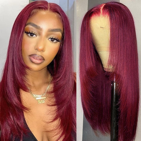 On Sale Cute Burgundy Color 100% Human Hair Lace Front Wig