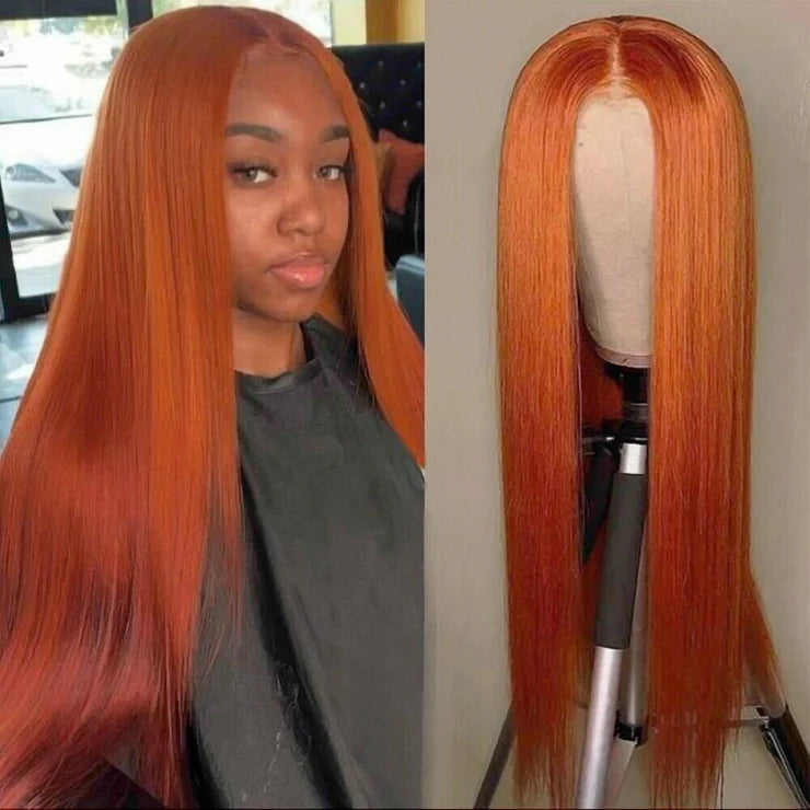 On Sale Honey Ginger Color 100% Human Hair Straight Lace Front Wig