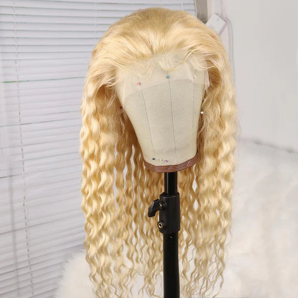 On Sale Peruvian Hair Blond Color Deep Wavy Lace Front Wig