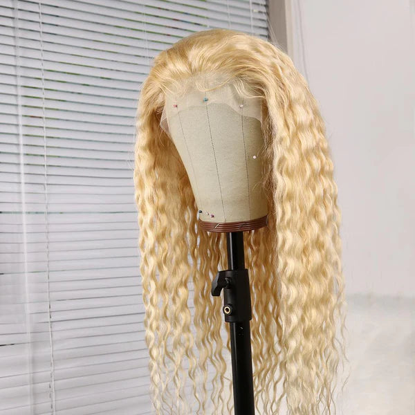 On Sale Peruvian Hair Blond Color Deep Wavy Lace Front Wig