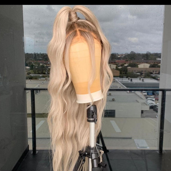 Ash Blonde Color Dark Root Lace Front Wig