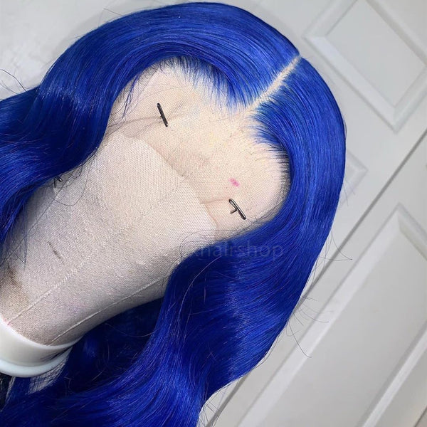 On Sale Peruvian Hair Royal Blue Color Fashion Style Lace Front Wig