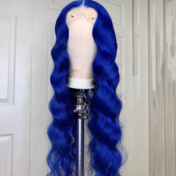 On Sale Peruvian Hair Royal Blue Color Fashion Style Lace Front Wig