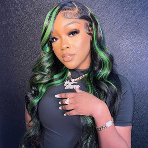 Black & Green Ombre Color Body Wave