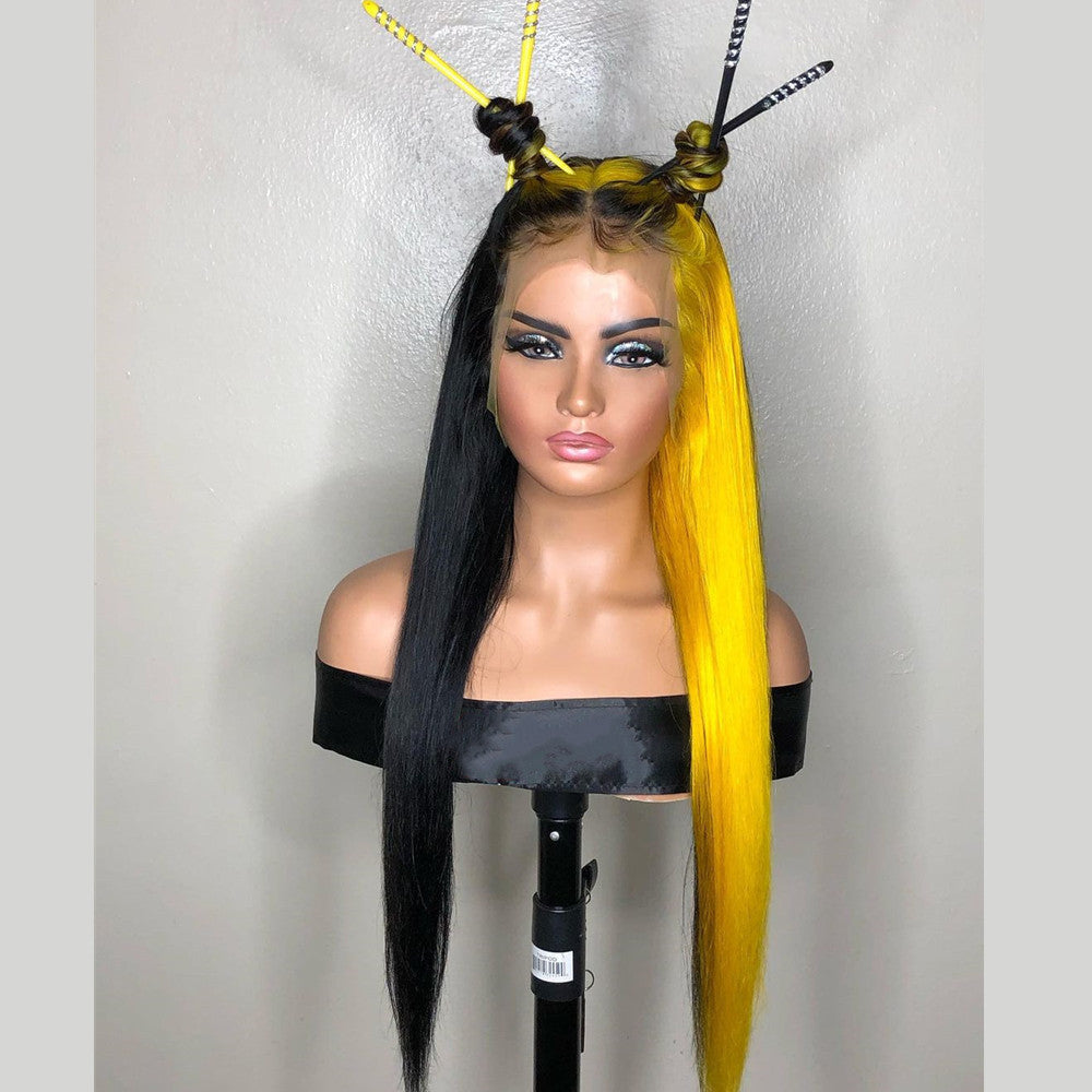 Half Black Half Yellow Lace Front Style Wig