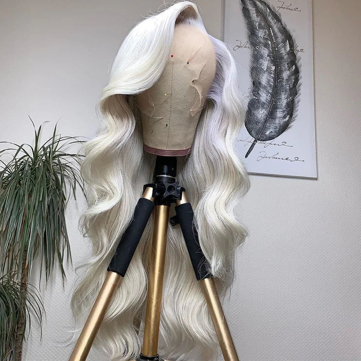 On Sale Iced Blonde Color 100% Peruvian Hair Body Wavy Lace Front Wig