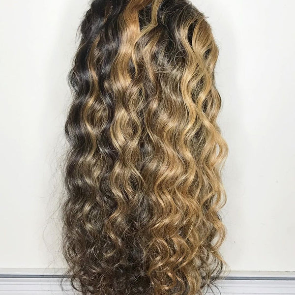 On Sale Peruvian Hair Long Loose Wavy Lace Front Wig Ombre Color