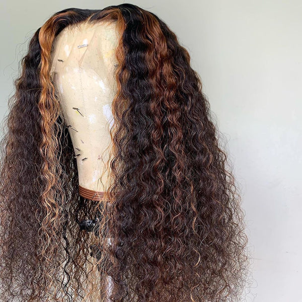 On Sale Peruvian Hair Black with Brown Color Curly Lace Front Wig