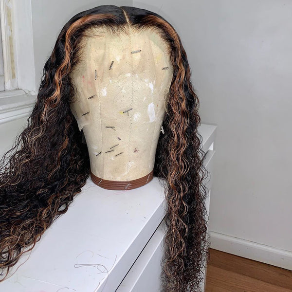 On Sale Peruvian Hair Black with Brown Color Curly Lace Front Wig
