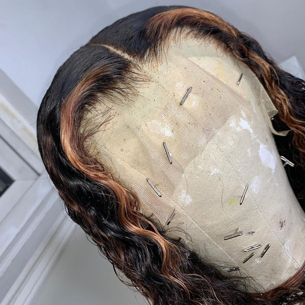 On Sale Peruvian Hair Black with Brown Color Curly Lace Front Wig