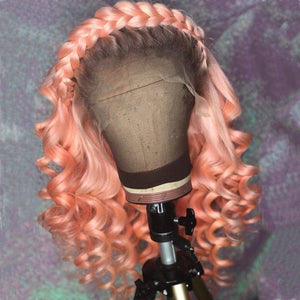Light Pink Color with Black Root Loose Wavy wig