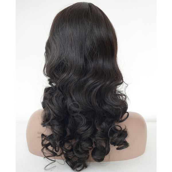 Synthetic Hair Black Color Curly Long Hair Machine Made Wig