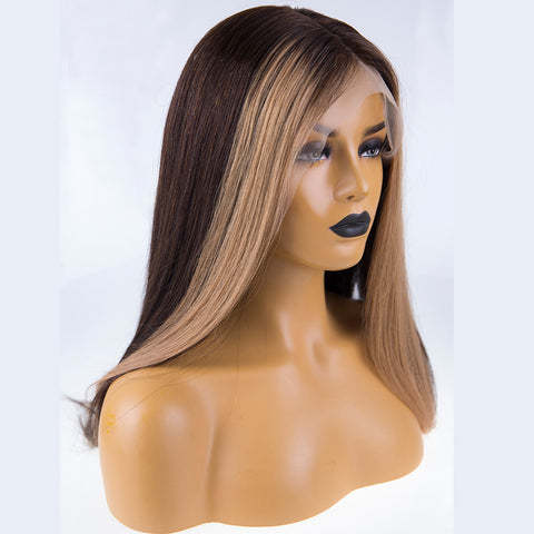 Peruvian Hair Dark Brown With Light Browm Color Straight Full lace Wig