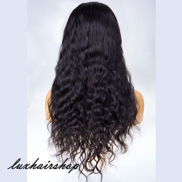 Peruvian Human Hair Loose Wavy Black Color Lace Front Wig