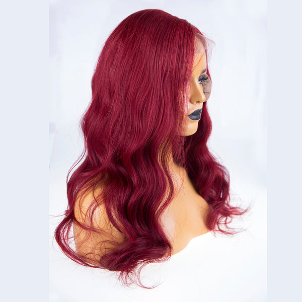 Peruvian Hair Full Lace Wig Burgundy Color Body Wavy