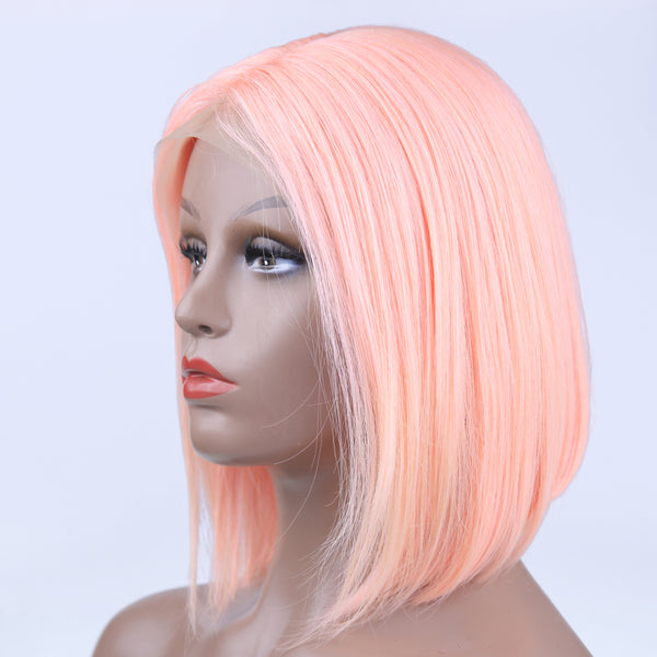 Peruvian Hair Light Pink Color Straight Lace Front Bob Wig