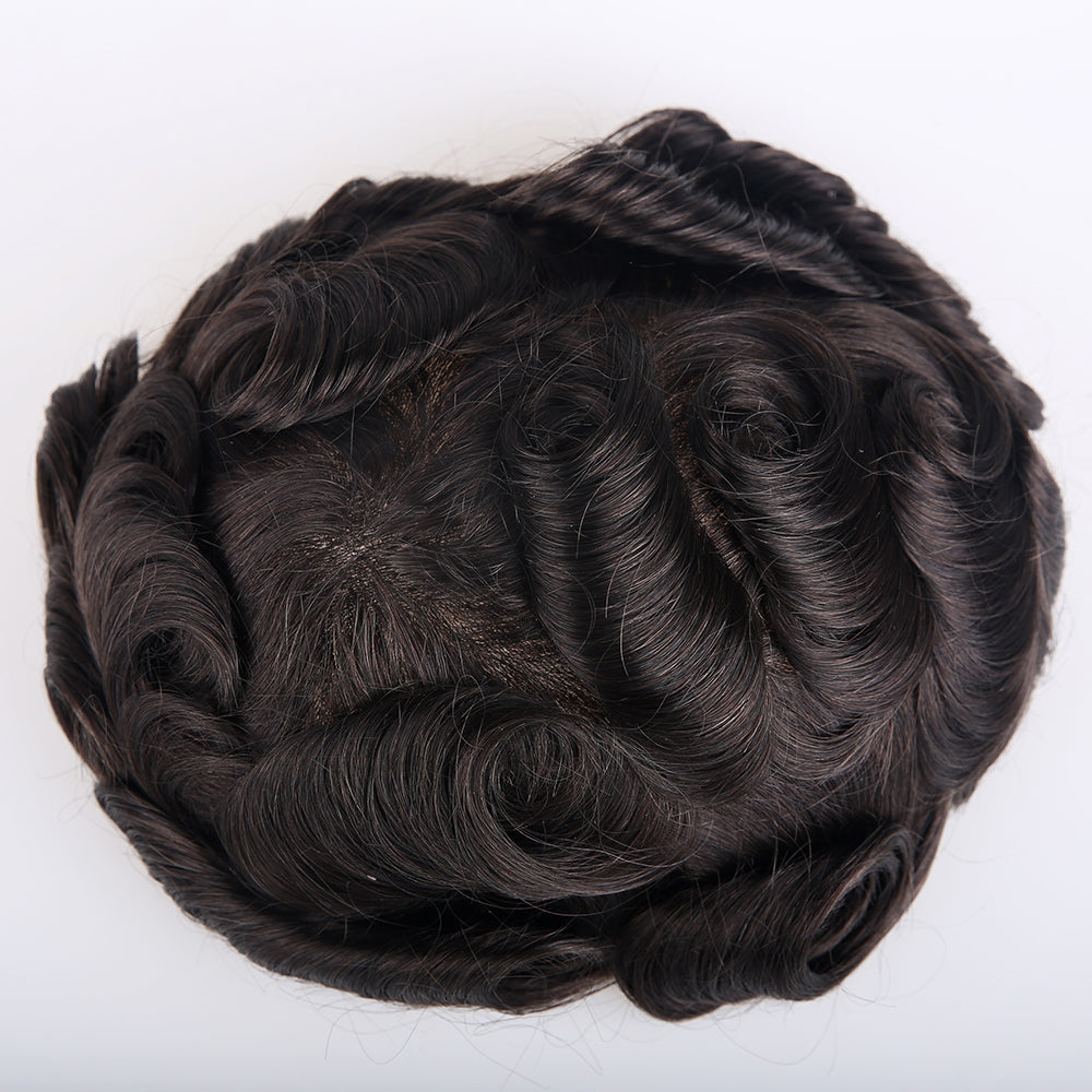 European Virgin Human Hair Natural Black Lace Front With PU Back Man Toupee