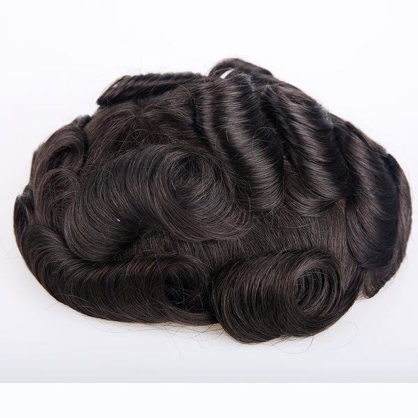 100% Virgin Human Hair Systems Natural Black Lace Front With PU Back