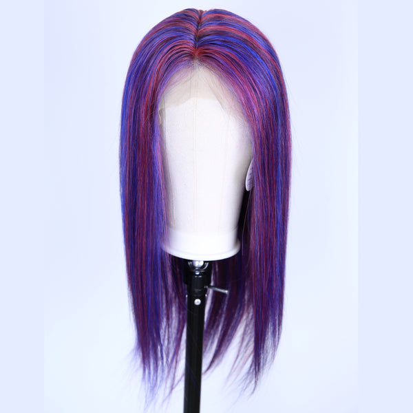 Peruvian Hair Blue And Purple Ombre Color Fashion Straight Full Lace Wig