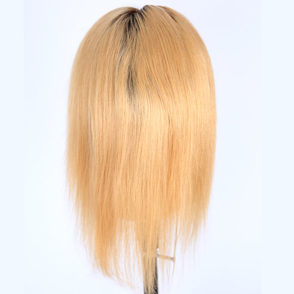 Peruvian Hair Blond With Brown Root Color  Fashion Full Lace Wig Straight