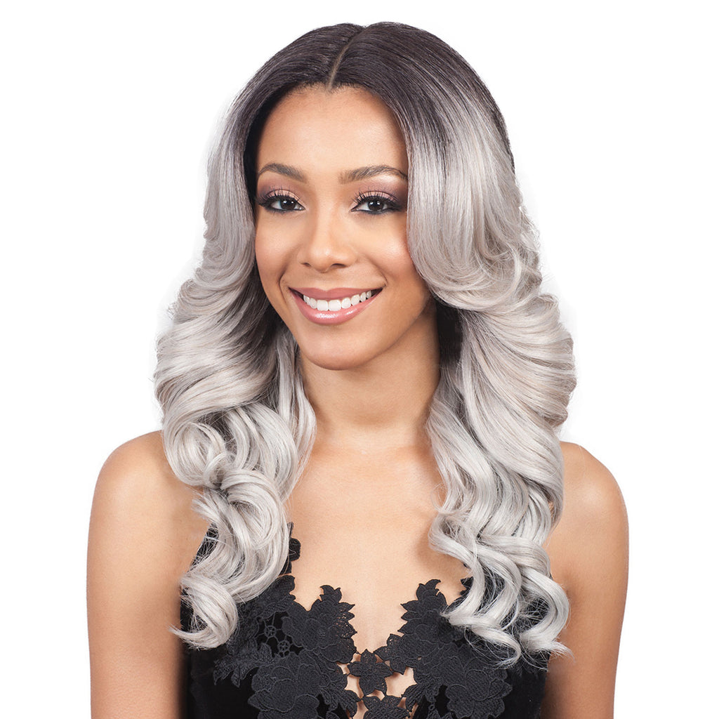 Peruvian Hair Grey With Black Root Color Body wavy Lace Front Wig – Lux ...