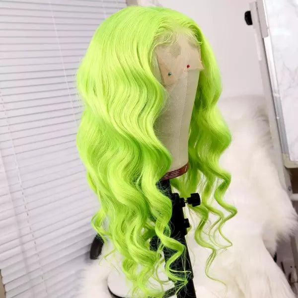 Peruvian Hair Lace Front Wig Light Green Color Body Wavy