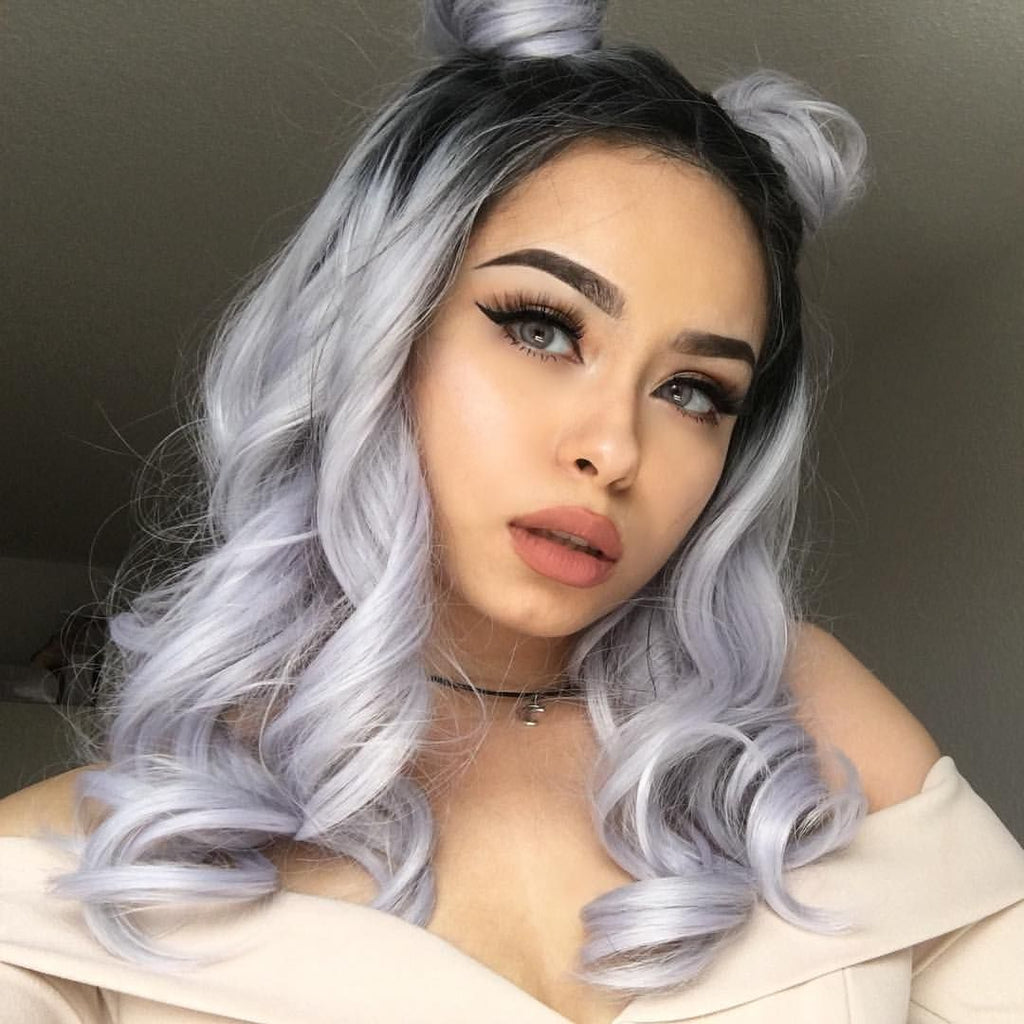 Peruvian Grey Peruvian Hair Grey With Black Root Color Body Wavy Full Lace Wig – Lux ...
