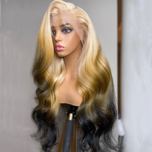 Gradient Blond and Yellow Brown with Black wig