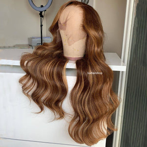 Peruvian Hair Fashion Brown Blond Ombre Color Body Wavy Lace Front Wig