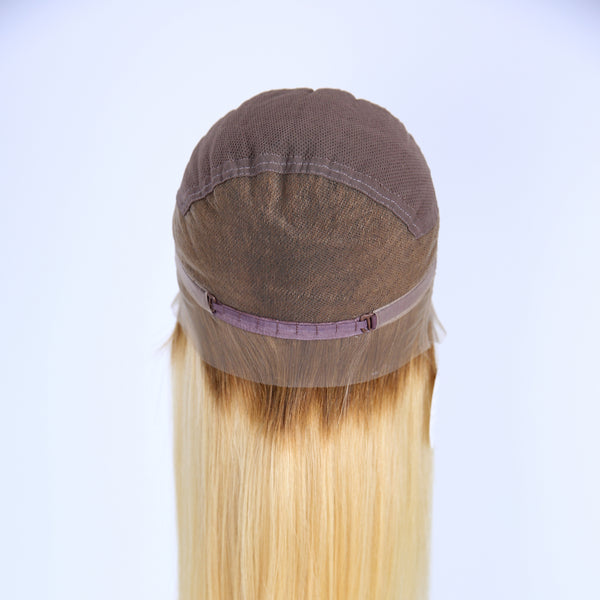 Peruvian Hair Blond With Brown Root Color Straight Fashion Full Lace Wig