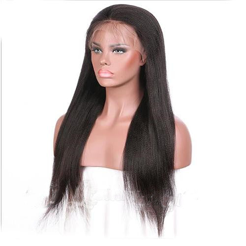 Brazilian Human Hair Black Color Yaki Lace Front Wig
