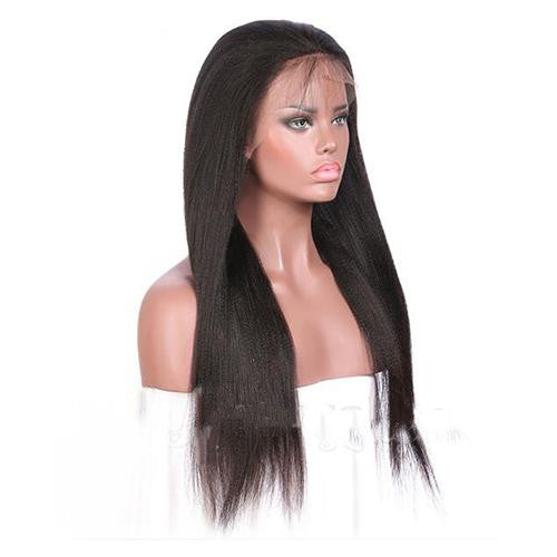 Brazilian Human Hair Black Color Yaki Lace Front Wig