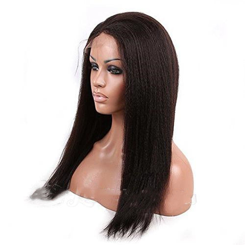 Brazilian Human Hair Black Color Kinky Lace Front Wig