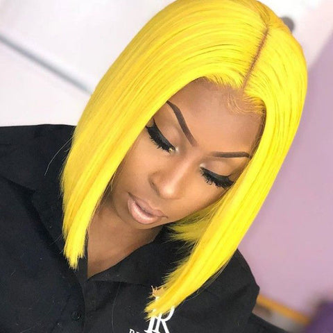 Peruvian Hair Yellow Color Straight Lace Front Bob Wig