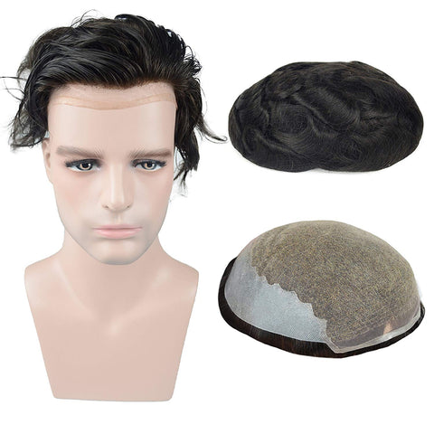 European Virgin Human Hair Natural Black Man Toupee Soft French Lace with 2 inch clearly PU in Back